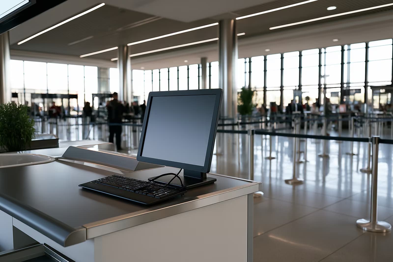 Ein Schreibtisch in einem deutschen Regierungsbüro mit einem Computerbildschirm und einem Stapel Papierakten mit Einwanderungsanträgen.