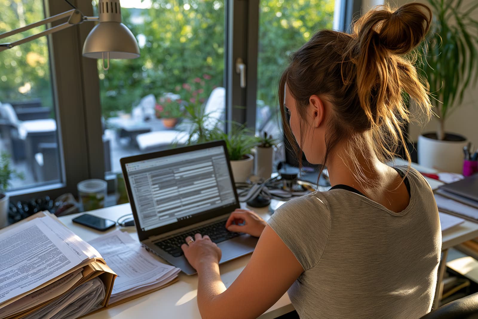 Eine Person füllt den Antrag auf Arbeitslosengeld digital auf einem Laptop zu Hause aus, anstatt Papierformulare für die deutsche Arbeitsagentur auszufüllen.