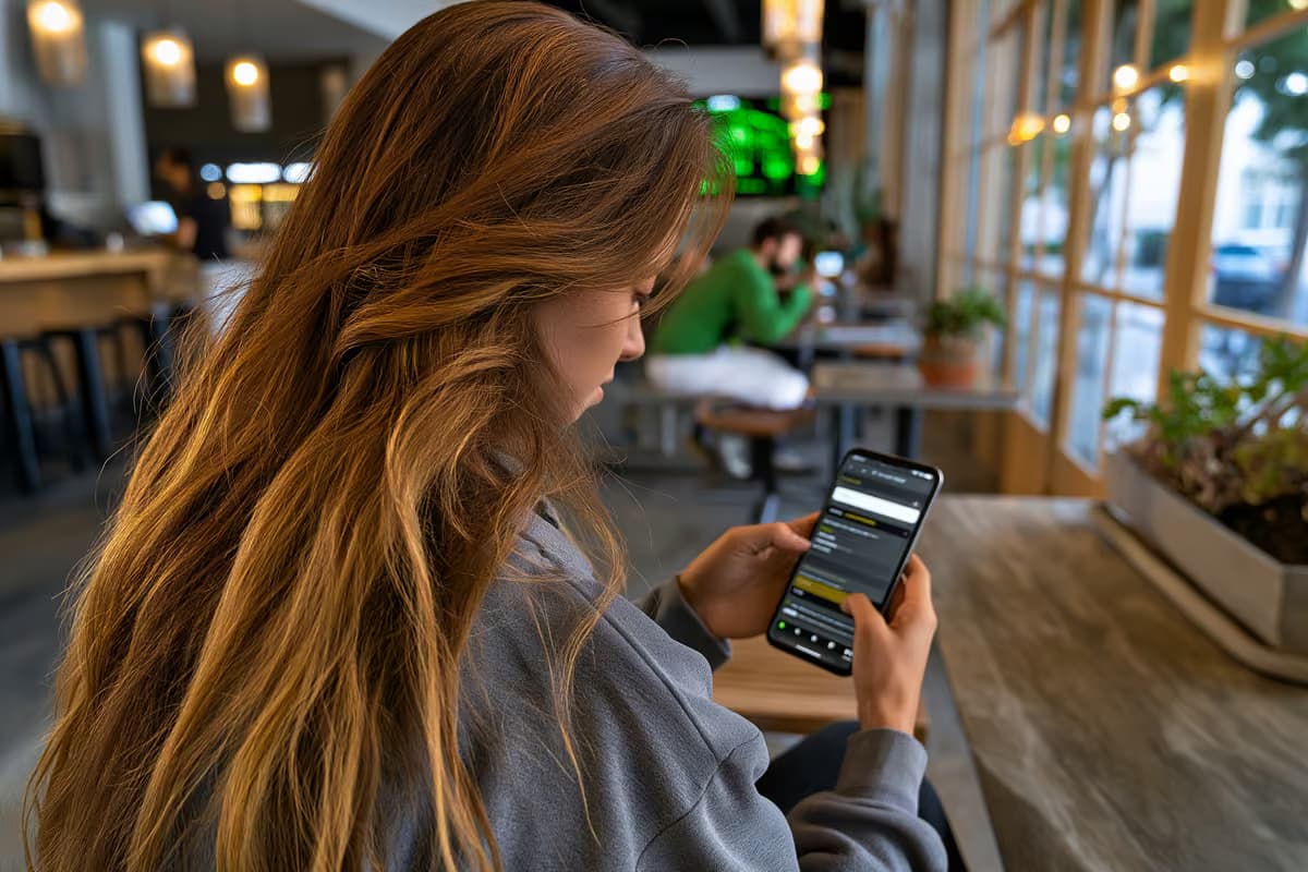Ein Smartphone, das eine Suchergebnisseite und einen App-Store nebeneinander anzeigt.