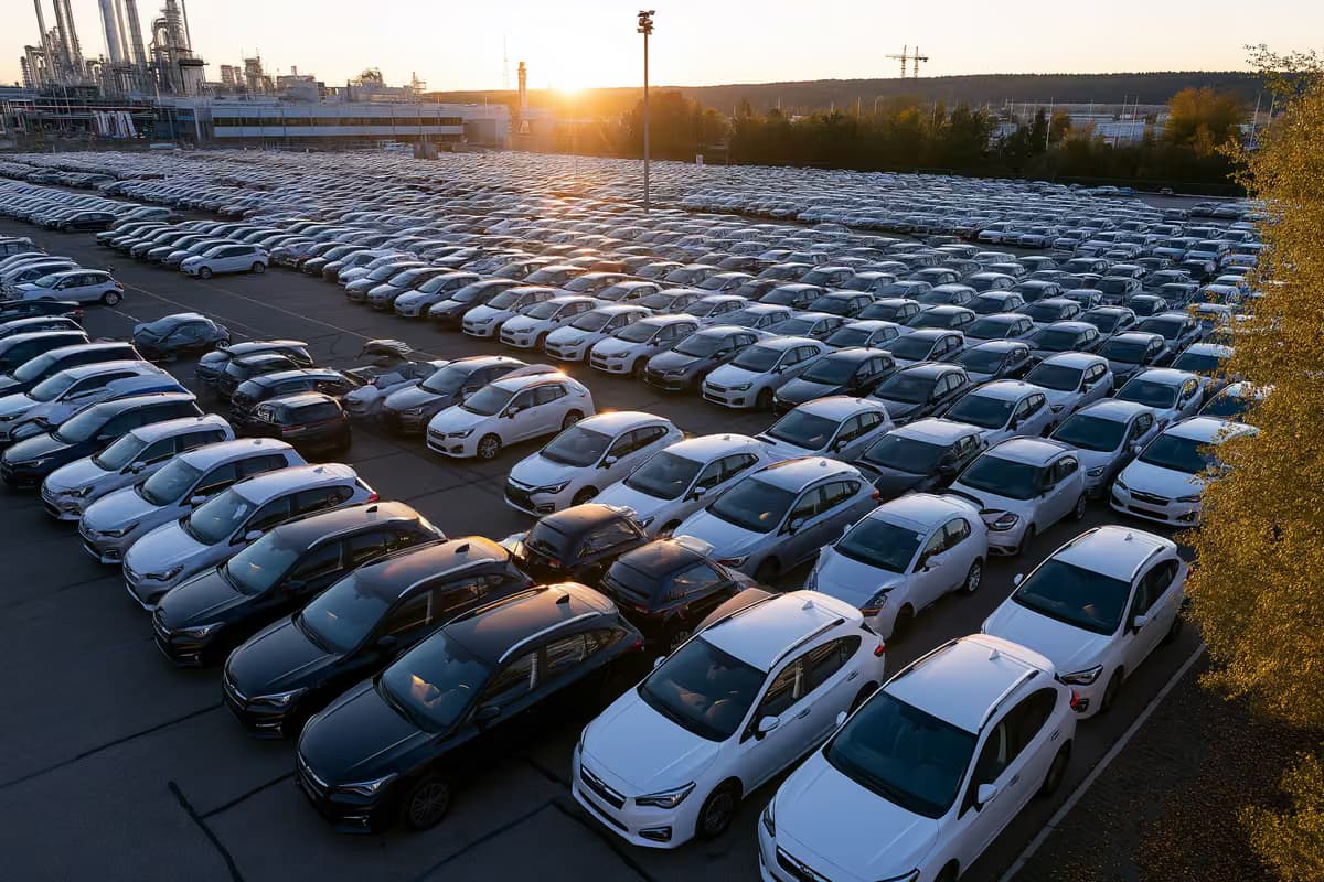 Autos auf einem Volkswagen-Produktionsband in einem deutschen Montagewerk.